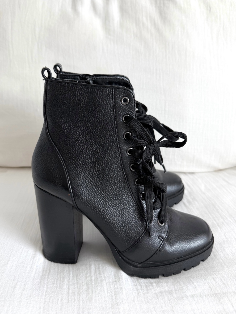 Black Laurie Lace Up Leather Heeled Boots